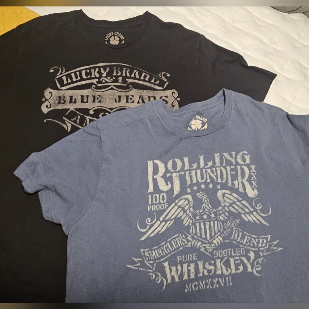 2- Lucky Brand Men's Short Sleeve Graphic Tees: 100% Cotton: XXL Sold Together